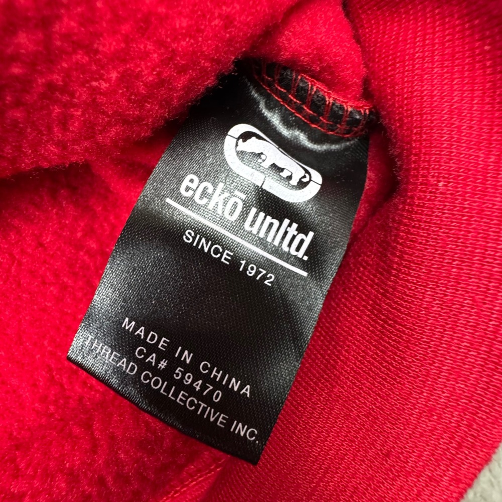 Ecko Unltd Hoodie Mens XL Red Excellent Graphic Logo Tech Fleece Pullover - Picture 7 of 10
